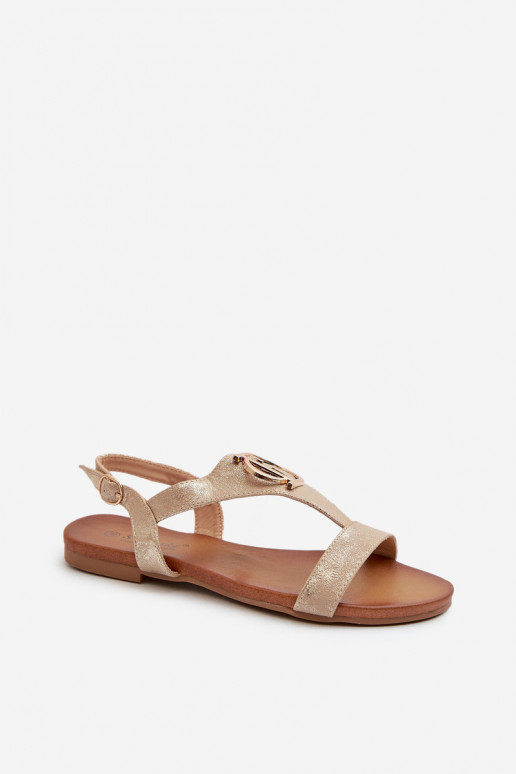 Sandales plates pour femmes avec des ornements S.Barski KV27-051 couleur dorée