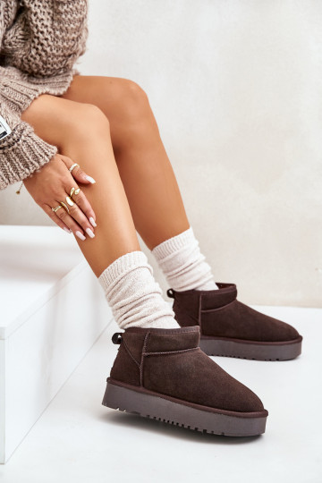 Peau en daim Bottes de neige avec une plateforme marron Nereviana