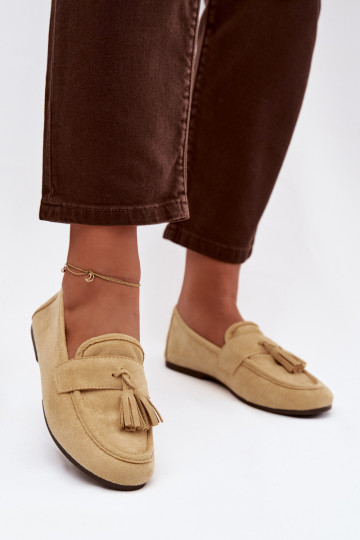 Mocassins féminins avec des franges couleur jaune