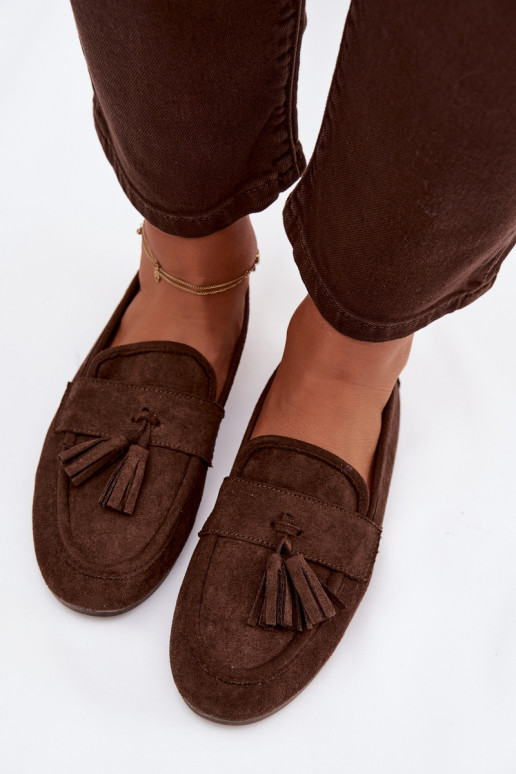 Mocassins féminins avec des franges couleur chocolat
