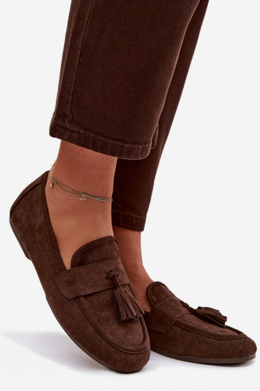 Mocassins féminins avec des franges couleur chocolat