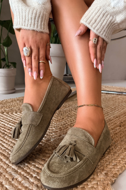 Damenmokassins mit Fransen in Grün