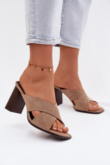 Damespantoffels met hakken beige Denessa 2