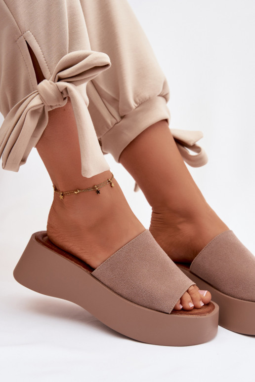 Damespantoffels met platform beige Liorisse