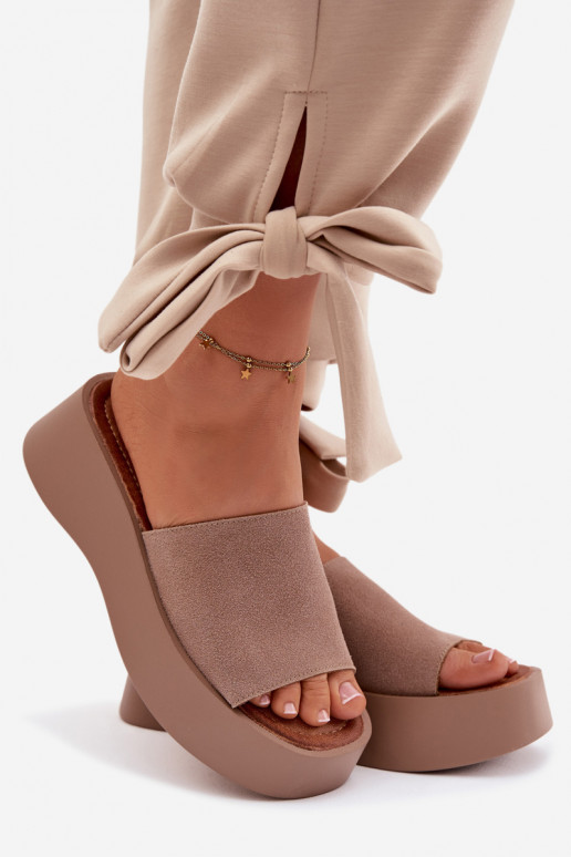 Damespantoffels met platform beige Liorisse