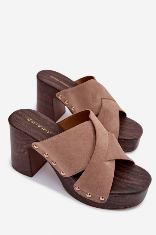 Damespantoffels met hakken Ze gouden kleurmi Studs beige Nerelle