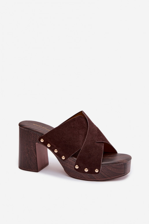 Damespantoffels met hakken Ze gouden kleurmi Studs CzekoladoIne Nerelle