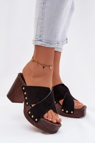 Mules pour femmes avec talons et épingles dorées couleur noire Nerelle 2
