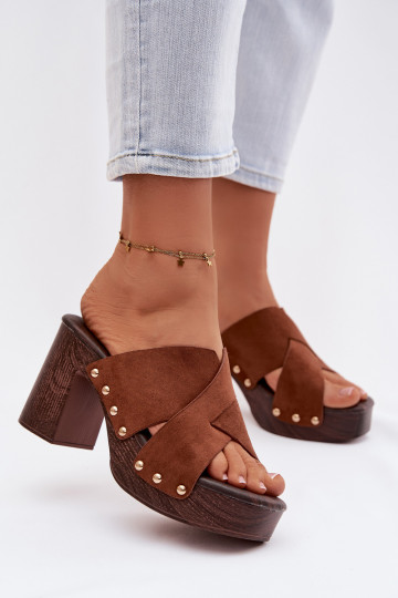 Damespantoffels met hakken Ze gouden kleurmi Studs bruine kleur Nerelle