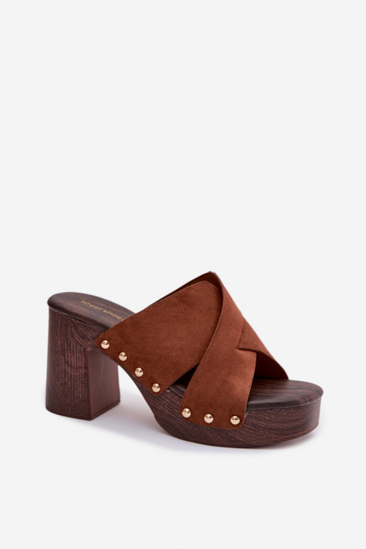 Damespantoffels met hakken Ze gouden kleurmi Studs bruine kleur Nerelle