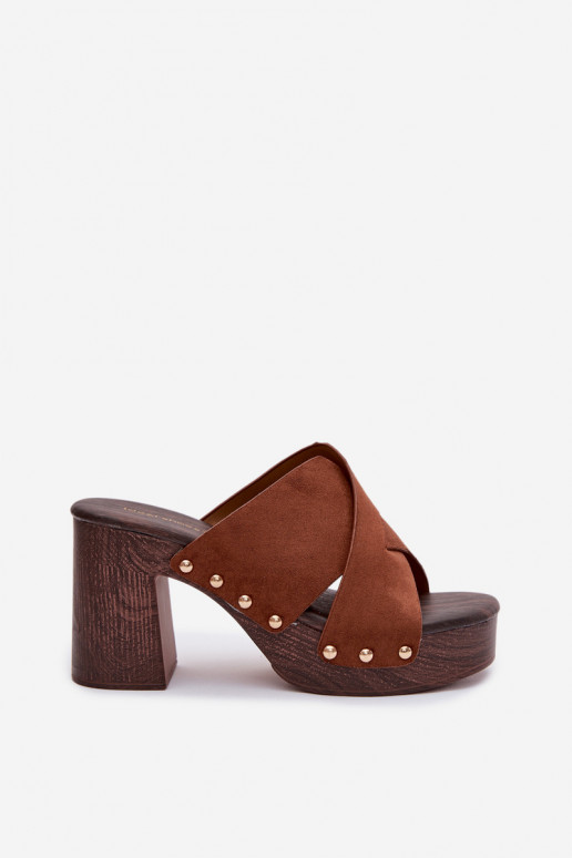 Damespantoffels met hakken Ze gouden kleurmi Studs bruine kleur Nerelle