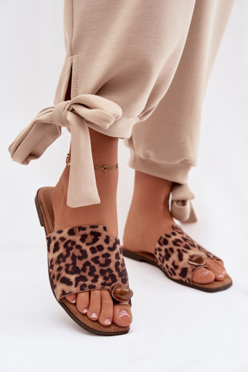 Slippers Dames plat Met sierlijk Detalem van eco-suèdeoIne met luipaardbontpatronen Selavine