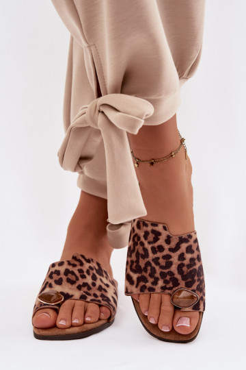 Chaussons Appartement pour femmes Avec des décorations Detalem en daim écologiqueoÀe avec des motifs en fourrure de léopard Sela 2