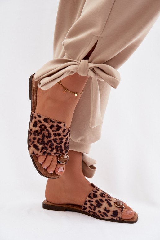 Hausschuhe FrauenZuohnung Mit Dekorationen Detalem aus Öko-INildlederoZue mit Leopardenfellmuster Selavine