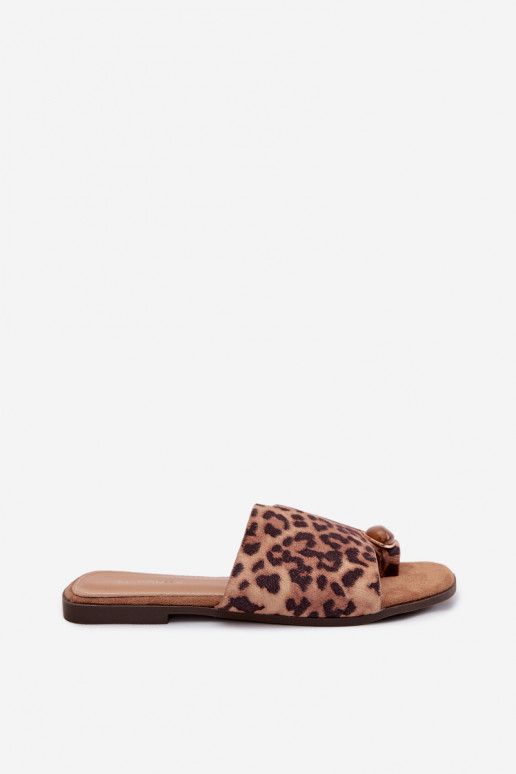 Chaussons Appartement pour femmes Avec des décorations Detalem en daim écologiqueoÀe avec des motifs en fourrure de léopard Sela