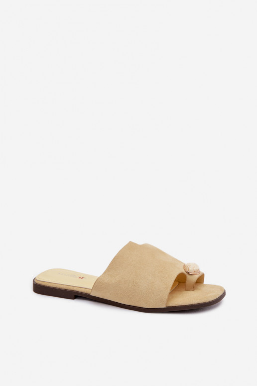 Slippers Dames plat Met sierlijk Detalem van eco-suèdeoIne geel Selavine