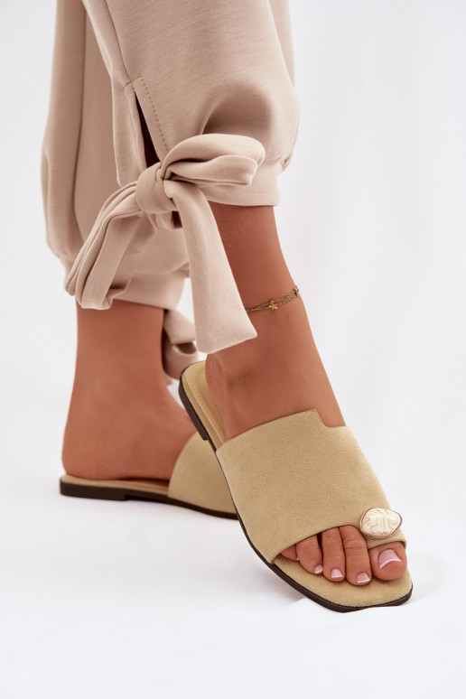 Slippers Dames plat Met sierlijk Detalem van eco-suèdeoIne geel Selavine