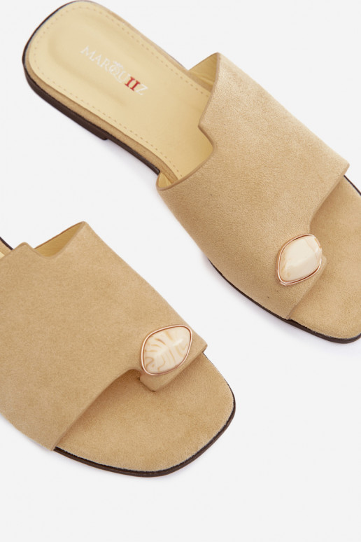 Slippers Dames plat Met sierlijk Detalem van eco-suèdeoIne geel Selavine