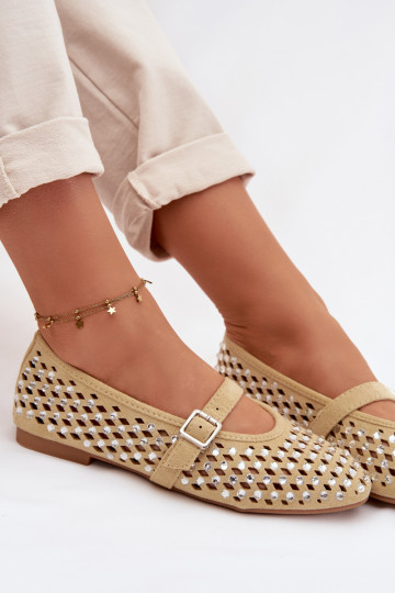 Ballerinas Feminin mit durchbrochenen Elementen mit blitzenden Augen I Streifenem gelbe Farbe INilvessa