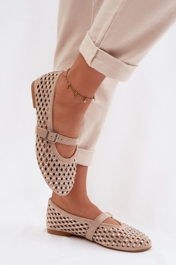 Ballerinas Dames met elementen van opengeInerkt met sprankelende gaten I Strepenem beige INilvessa