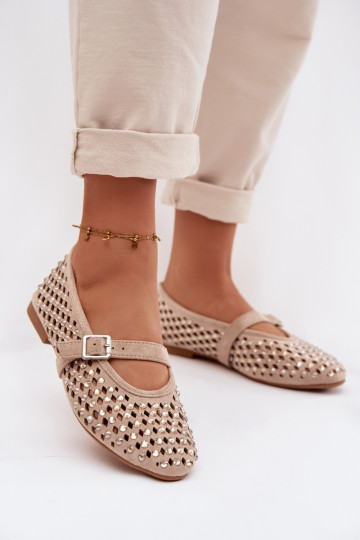 Ballerinas Feminin mit durchbrochenen Elementen mit blitzenden Augen I Streifenem Beige INilvessa 2