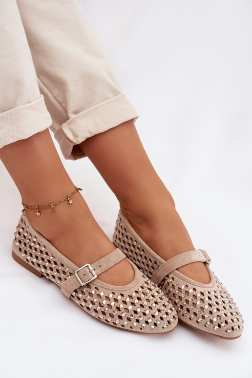 Ballerinas Dames met elementen van opengeInerkt met sprankelende gaten I Strepenem beige INilvessa