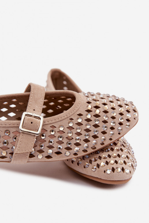 Ballerinas Feminin mit durchbrochenen Elementen mit blitzenden Augen I Streifenem Beige INilvessa