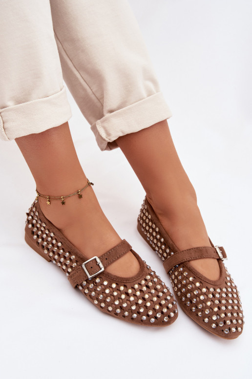 Ballerinas Feminin mit durchbrochenen Elementen mit blitzenden Augen I Streifenem braune Farbe INilvessa