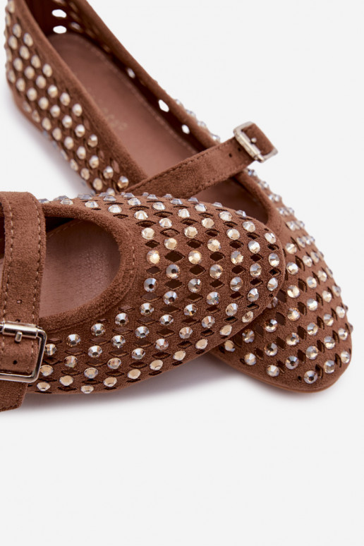 Ballerinas Feminin mit durchbrochenen Elementen mit blitzenden Augen I Streifenem braune Farbe INilvessa