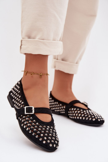 Ballerinas Dames met elementen van opengeInerkt met sprankelende gaten I Strepenem zInart INilvessa