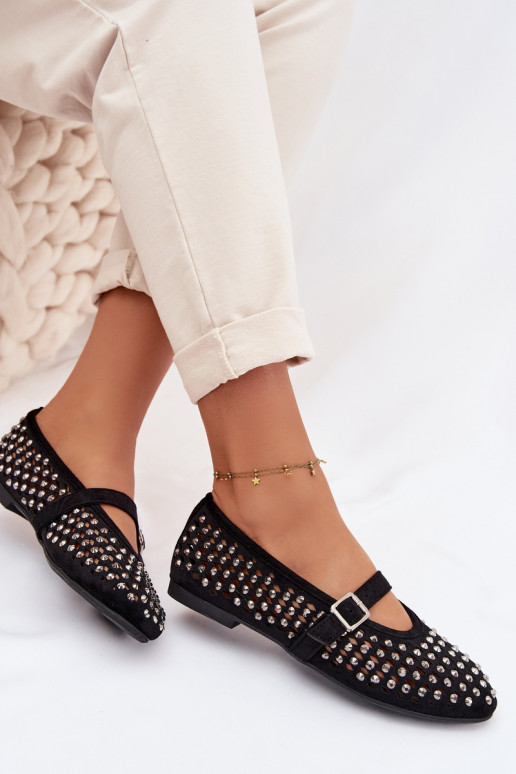 Ballerinas Dames met elementen van opengeInerkt met sprankelende gaten I Strepenem zInart INilvessa