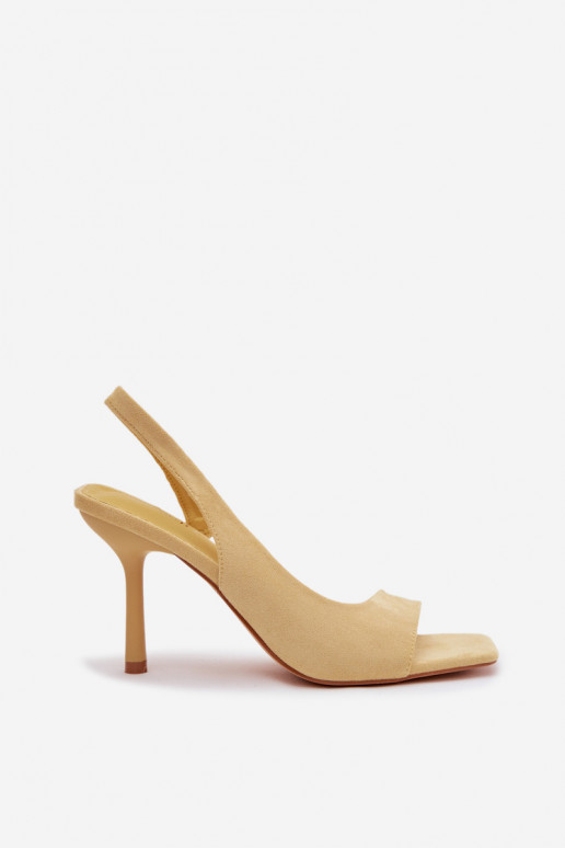 Dames sandalen met dunne hakkenvan eco-suèdeu geel Calvoria