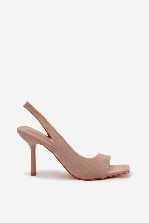 Dames sandalen met dunne hakkenvan eco-suèdeu beige Calvoria