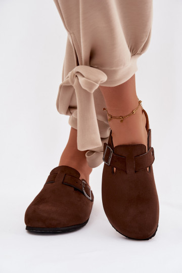Delirisse Damen Holzschuhe mit Schnallen in Schokoladenfarbe 2