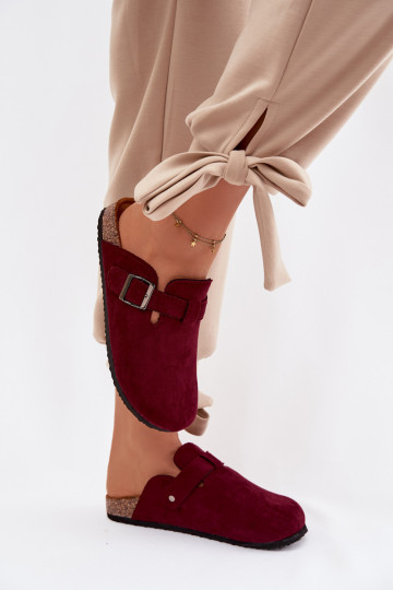 Dames klompen met gespen in bordeaux kleur Delirisse