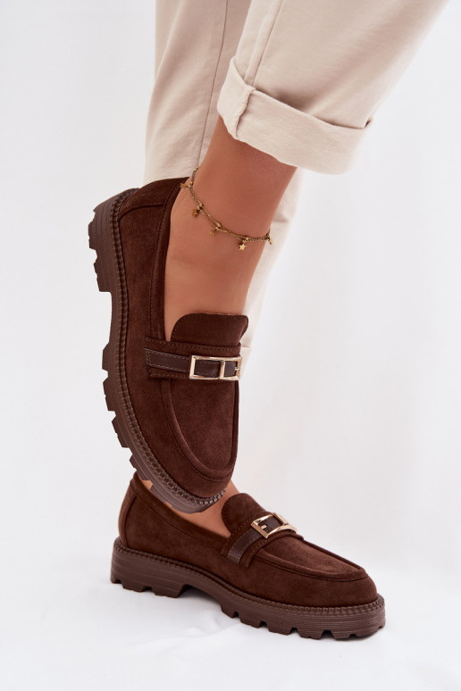 dames mocassins met gouden gespen CzekoladoIne Mirelva