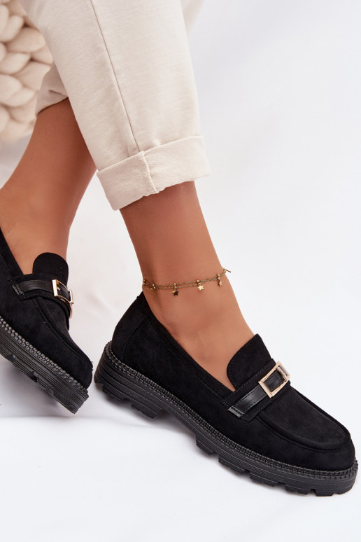 mocassins pour femmes avec boucles dorées couleur noire Mirelva