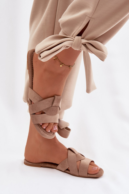 isocèle Pantoufles pour femmes avec des bandes beige Pavelle