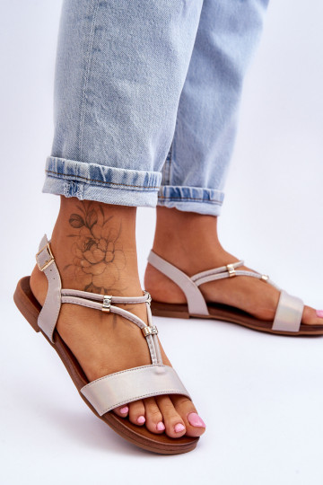 Flache Sandalen für Damen S.Barski KV-541-120 goldene Farbe 2