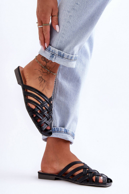 Haut Feminin Hausschuhe mit Streifen schZuarze Farbe Doralia