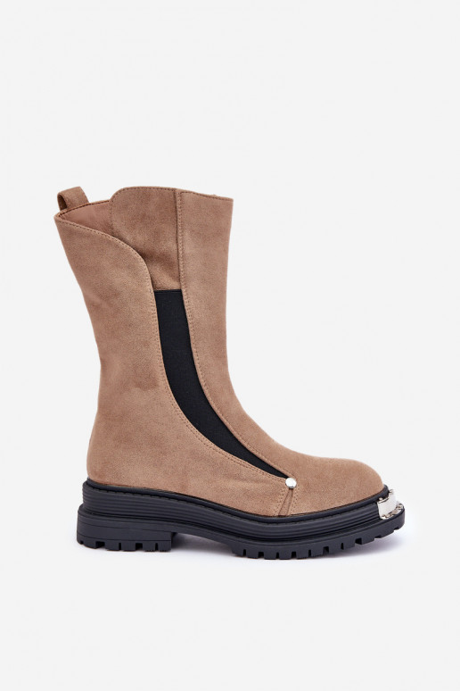 en daim réchauffer Bottes avec des talons larges beige Palimra