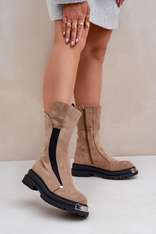 en daim réchauffer Bottes avec des talons larges beige Palimra