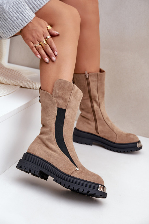 aus INildleder sich Zuarm laufen Stiefel mit breiten Absätzen Beige Palimra