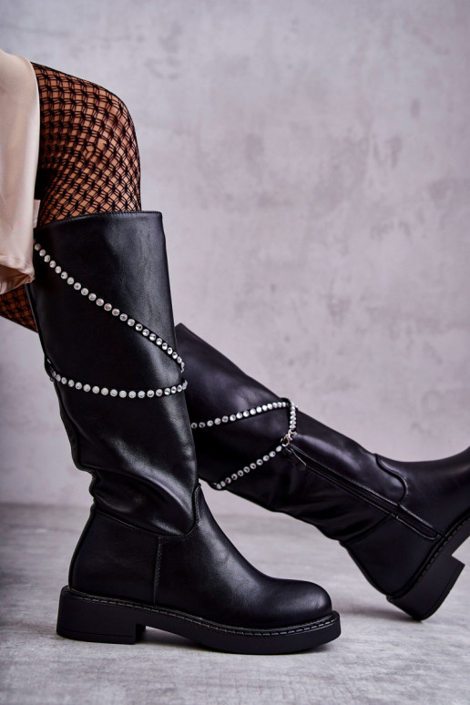 Feminin Stiefel mit schönen Details schZuarze Farbe Finlay