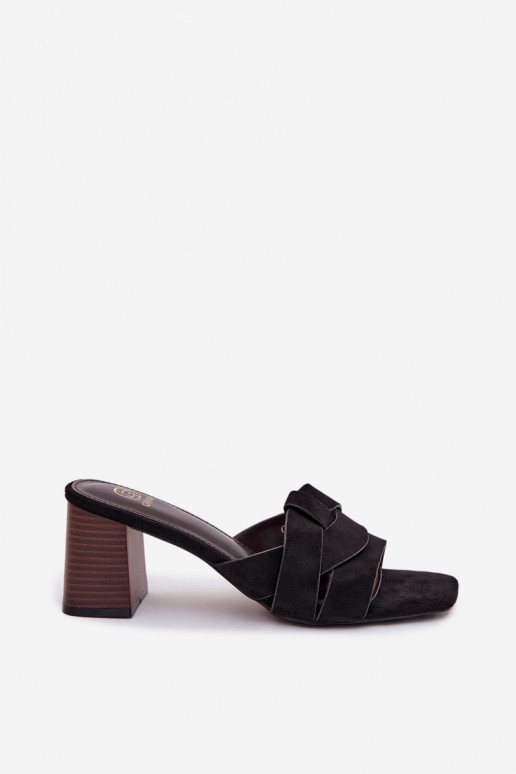 Dames slippers met hakken en bandjes van kunstsuède, zwarte kleur, Corivelle