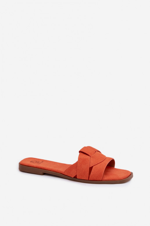 Slippers Dames plat Met Strepen van eco-suèdeoIne oranje Florane