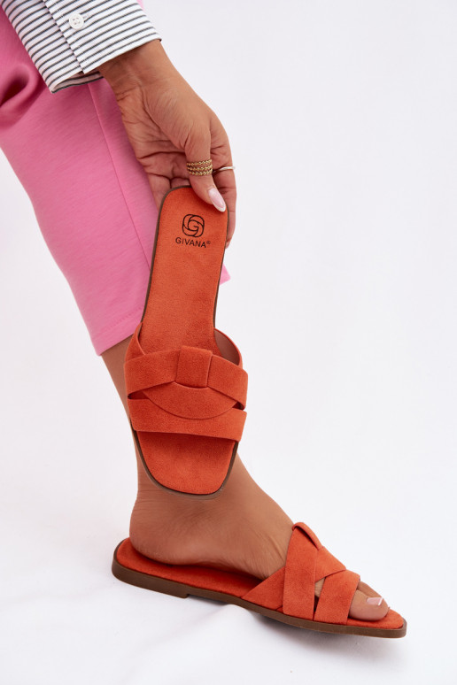 Chaussons Appartement pour femmes avec des bandes en daim écologiqueoÀe couleur orange Florane