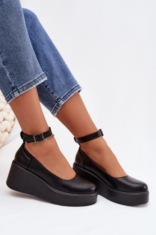 Dames zwarte platform schoenen met riempjes Belvissa