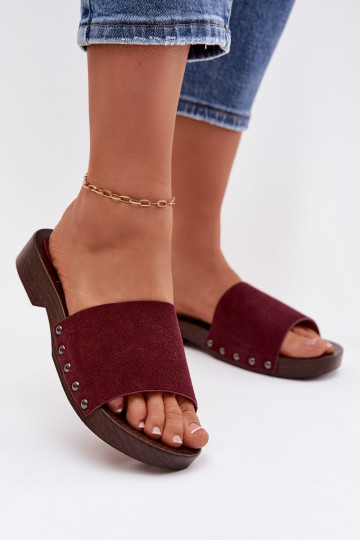 Dames slippers met studs en brede hakken in bordeaux Amelvessa 2