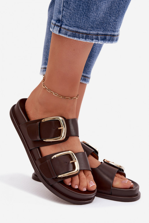 Damespantoffels met gouden gespen CzekoladoIne Rosivana